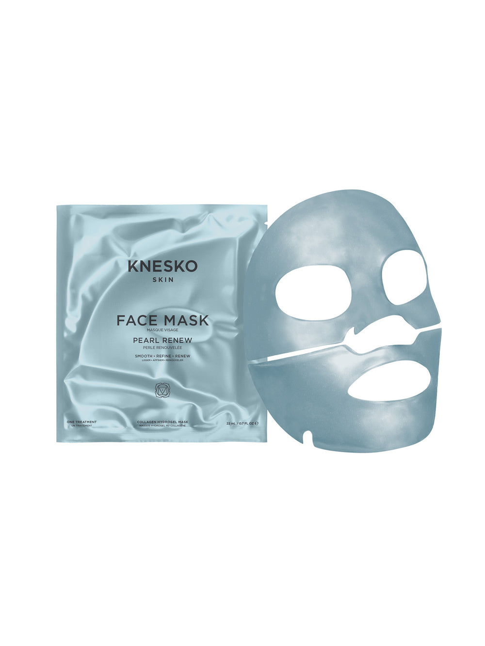 Knesko face mask packaging and mask sheet on a white background