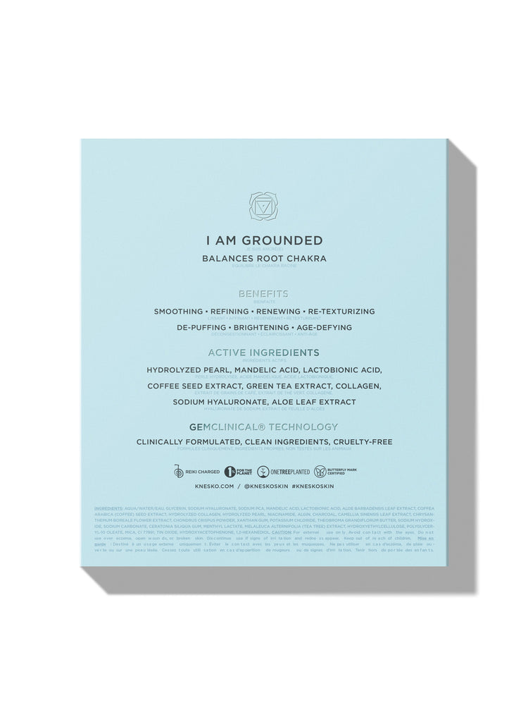 Product packaging with text on a light blue background