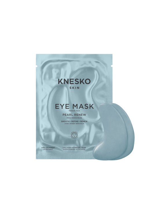 Knesko eye mask packaging with two eye masks on the side on a white background