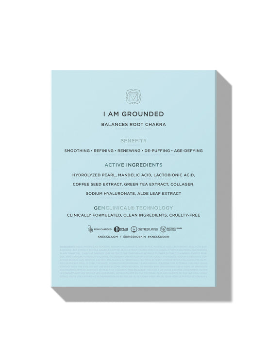 Skincare sheet mask packaging with blue background and white text on a white background