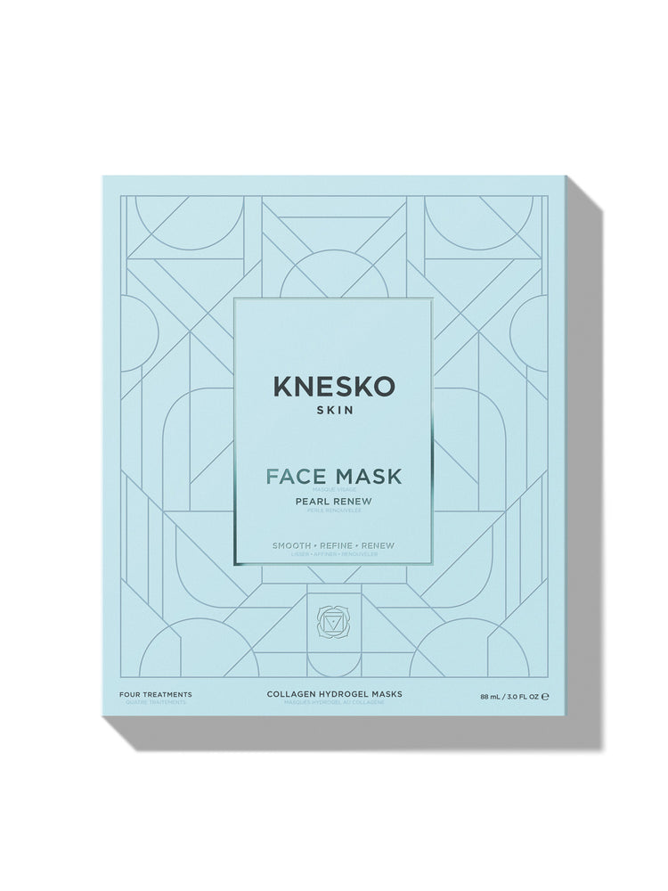 Knesko face mask packaging with geometric design on a white background