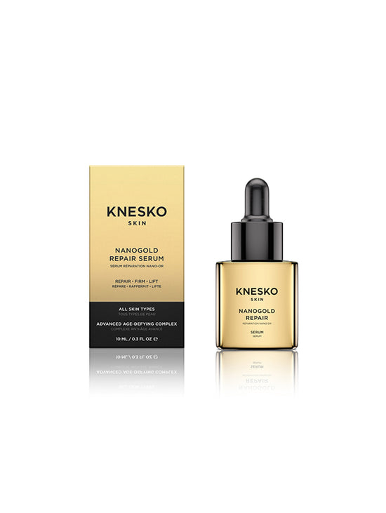 Knesko Nanogold Repair Serum with packaging on a white background
