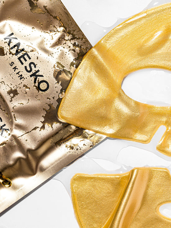 Knesko gold face mask packaging on a white background