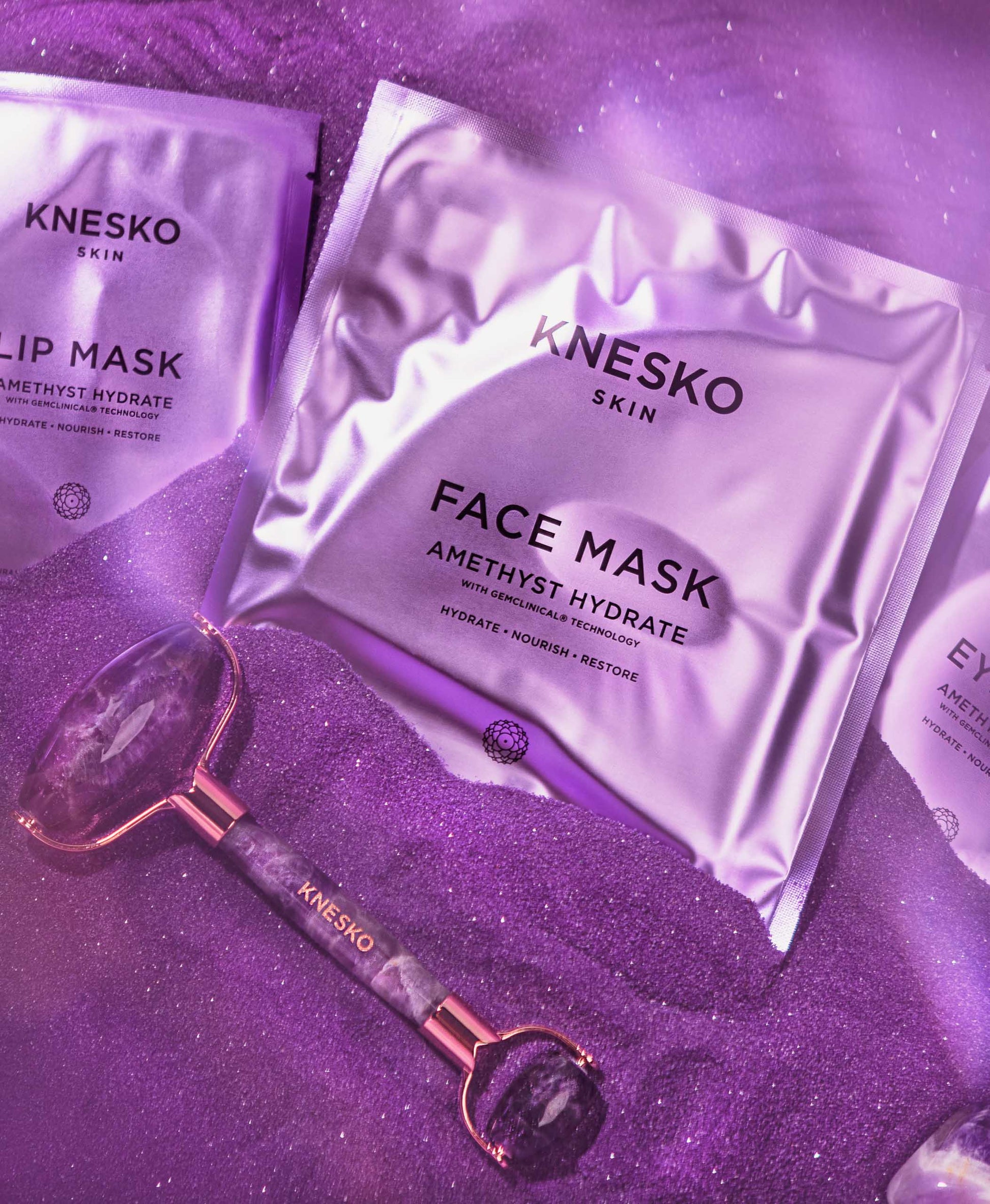 Amethyst Hydrate Collagen Mask & Amethyst Gemstone Roller Set.