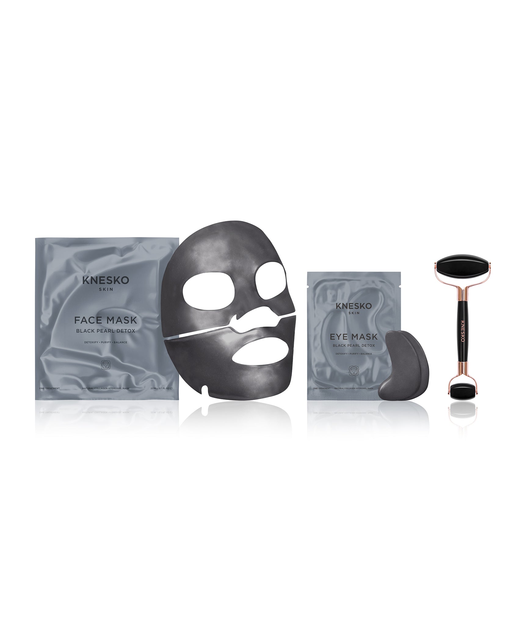 black pearl face mask eye mask and gemstone roller