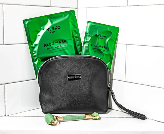 green jade collagen masks in knesko skin bag
