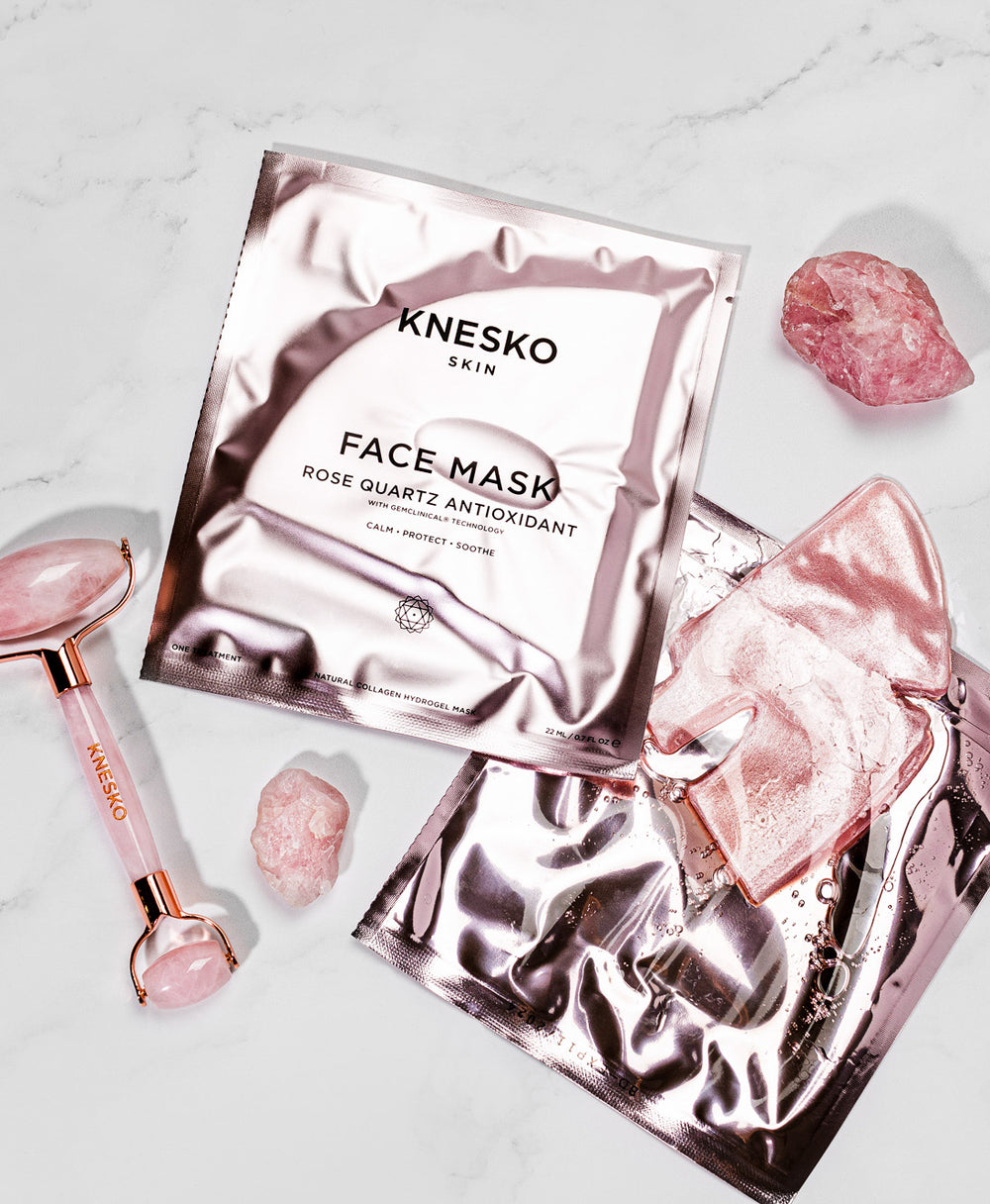 Rose Quartz Antioxidant Collagen Mask & Rose Quartz Roller Set.