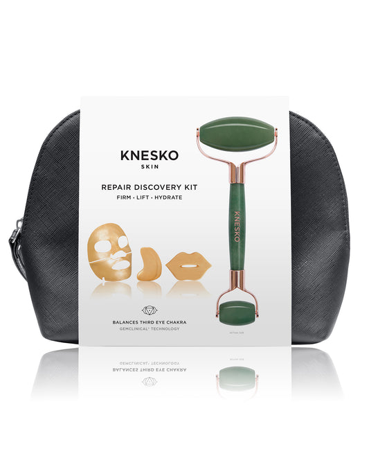 Nano Gold Repair Collagen Mask & Green Jade Gemstone Roller Set.