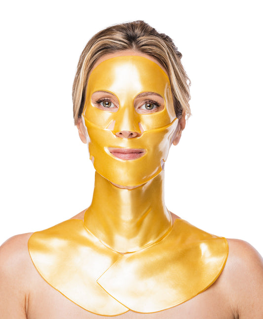 A woman using a Nano Gold Repair Collagen Multi Masking Kit.