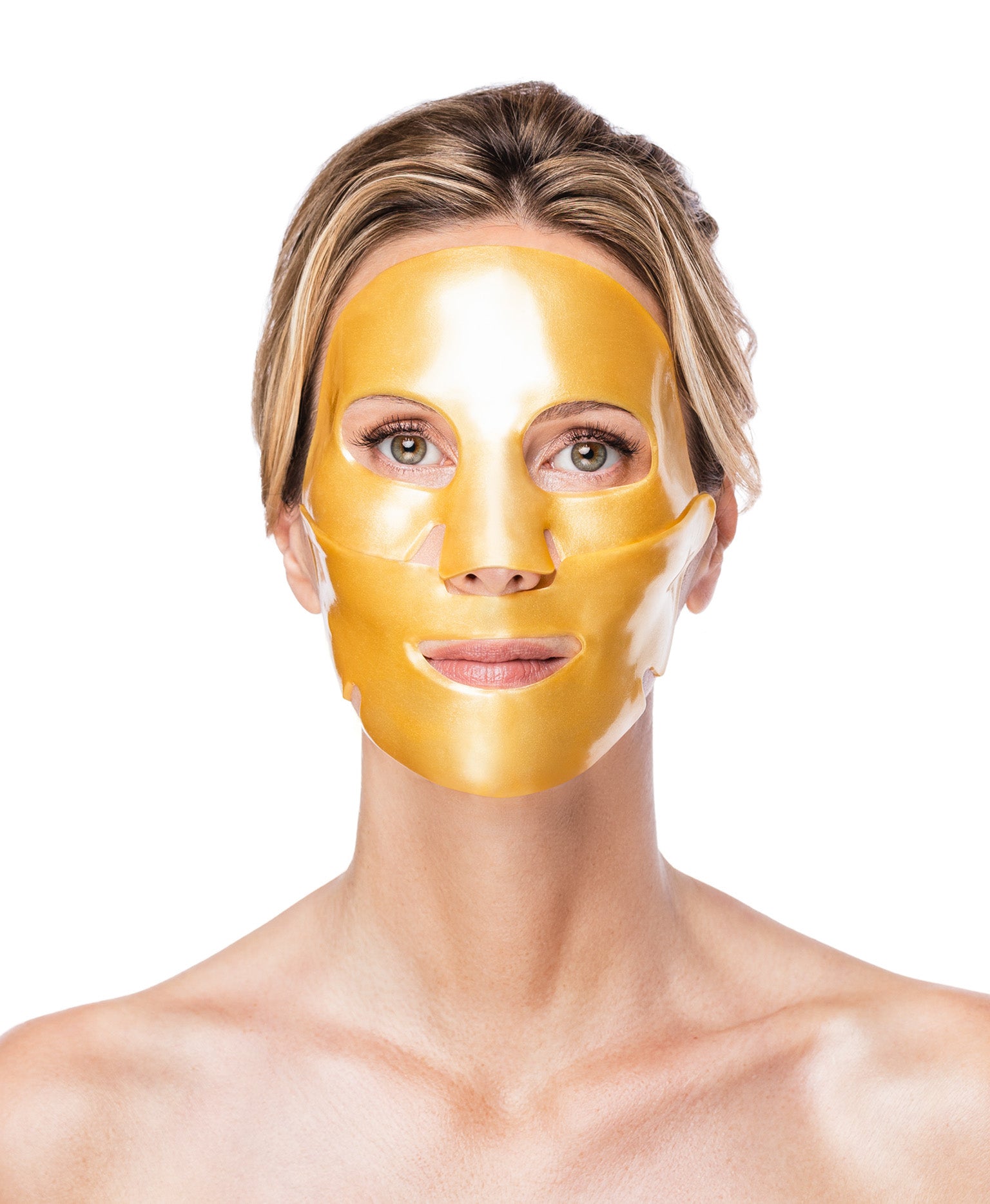 A woman using a Nano Gold Repair Collagen Face Mask.